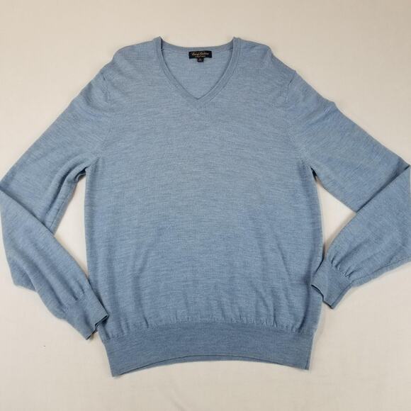 Brooks Brothers Other - Brooks Brothers Sweater Mens XL Blue Saxxon Wool V Neck Pullover Lightweight